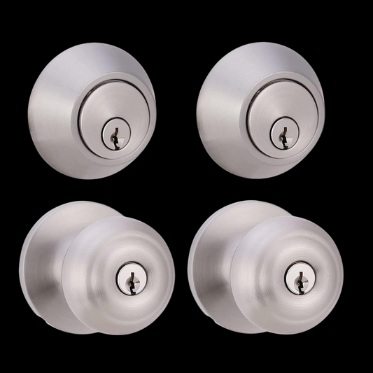 Satin Nickel Exterior Door Knob and Deadbolt Set (2 pack)